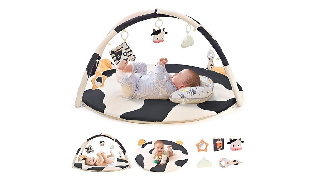 playful cow themed baby mat
